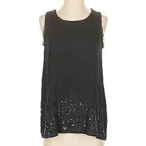 Simply Vera Vera Wang Black Sequin Hem Tank Grunge Glam Raw Edge Tunic Medium